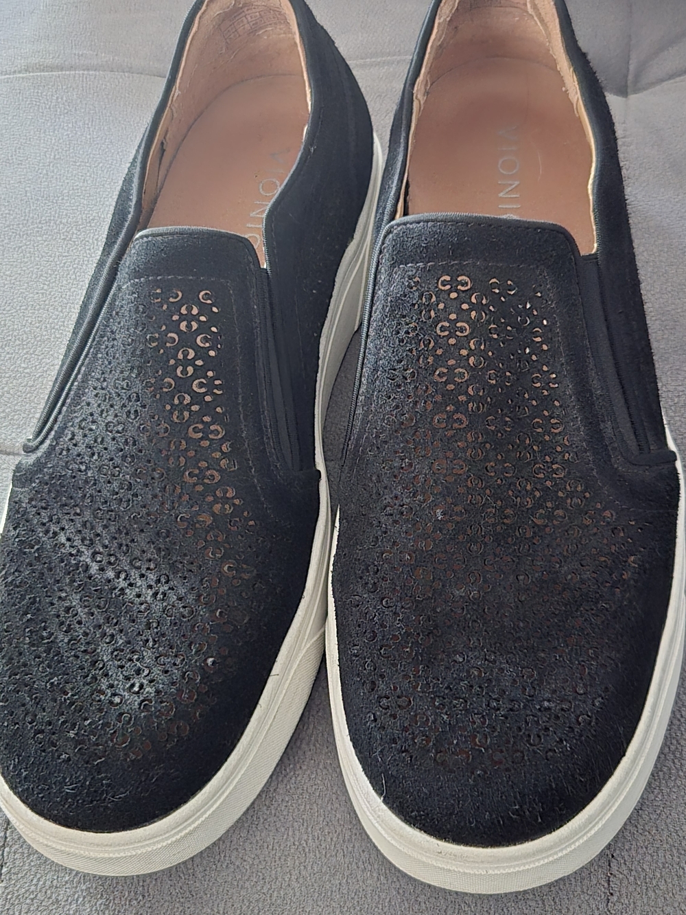Vionic Black Slip-On Perforated Suede Loafers